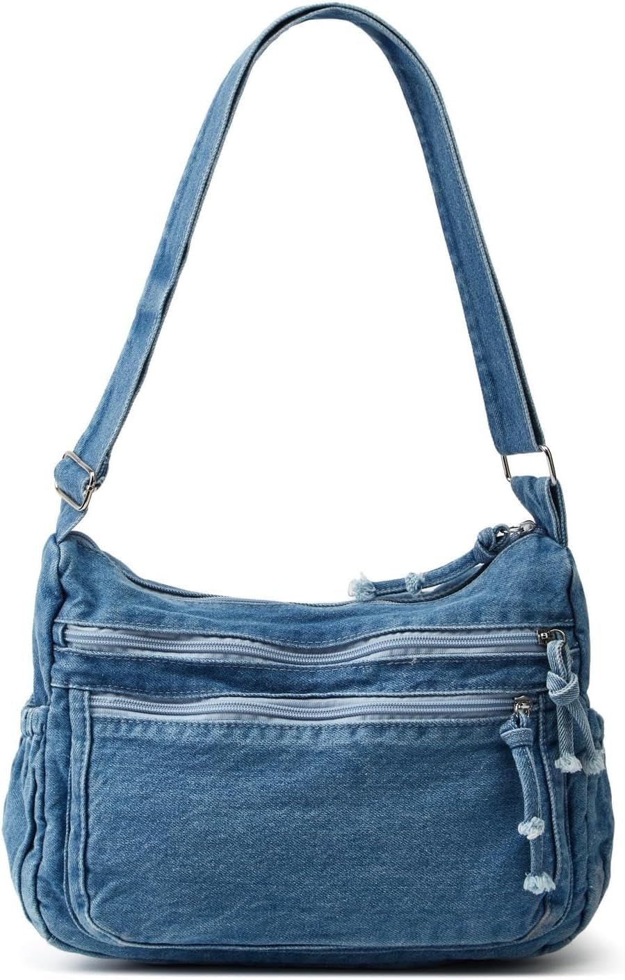 Denim Shoulder Bag for Women, Canvas Aesthetic Crossbody Bag, Lightweight Hobo Handbags, Retro Messenger Bag for Teen Girls, Casual Style Jeans Purse for everyday Use with Zipper Pockets-image-21