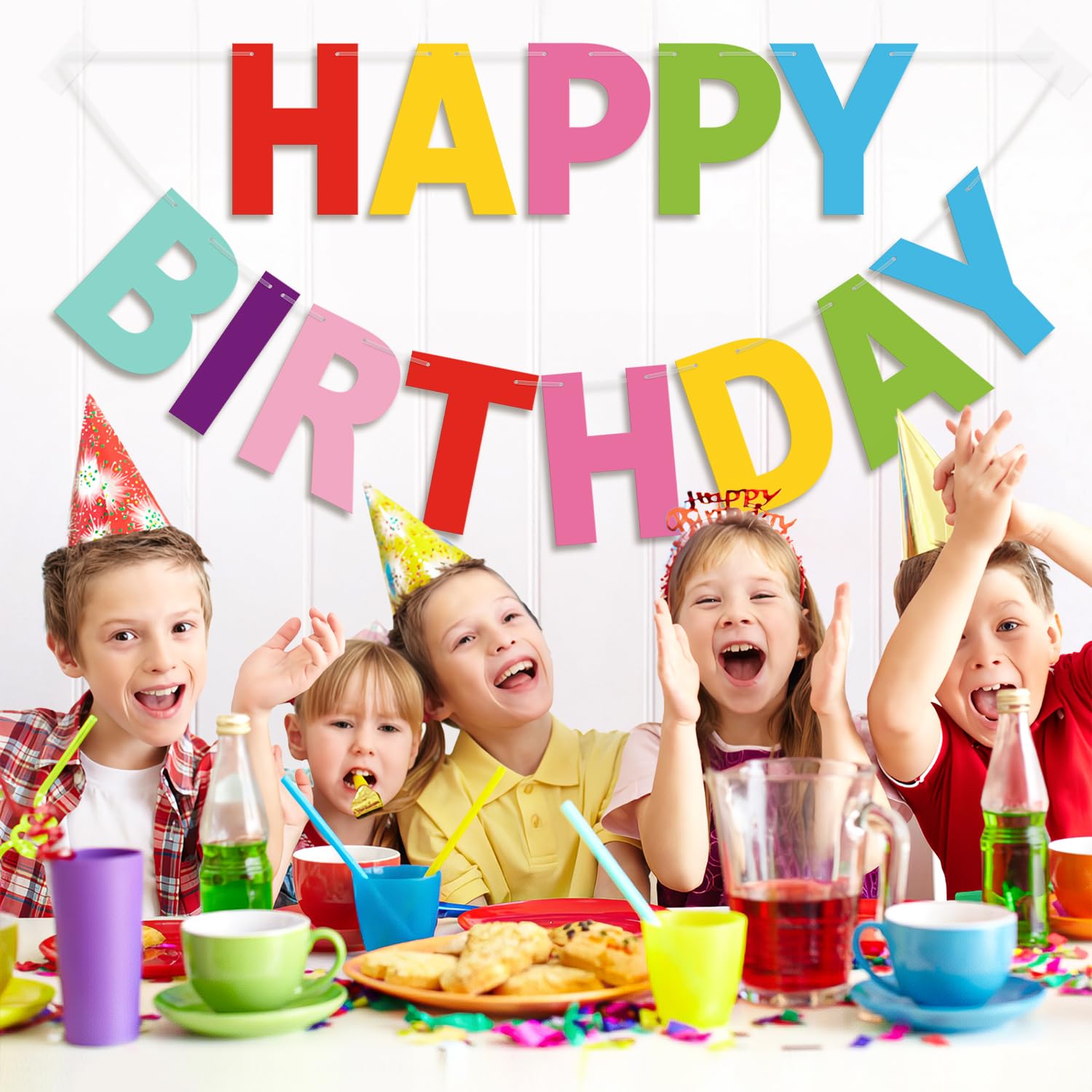 LITAUS, Kolorowy baner "Happy Birthday" – wstępnie nakręcony, 2,7 m, bez majsterkowania, znak "Happy Birthday", dekoracja urodzinowa, baner urodzinowy dla kobiet, dziewcząt, dzieci