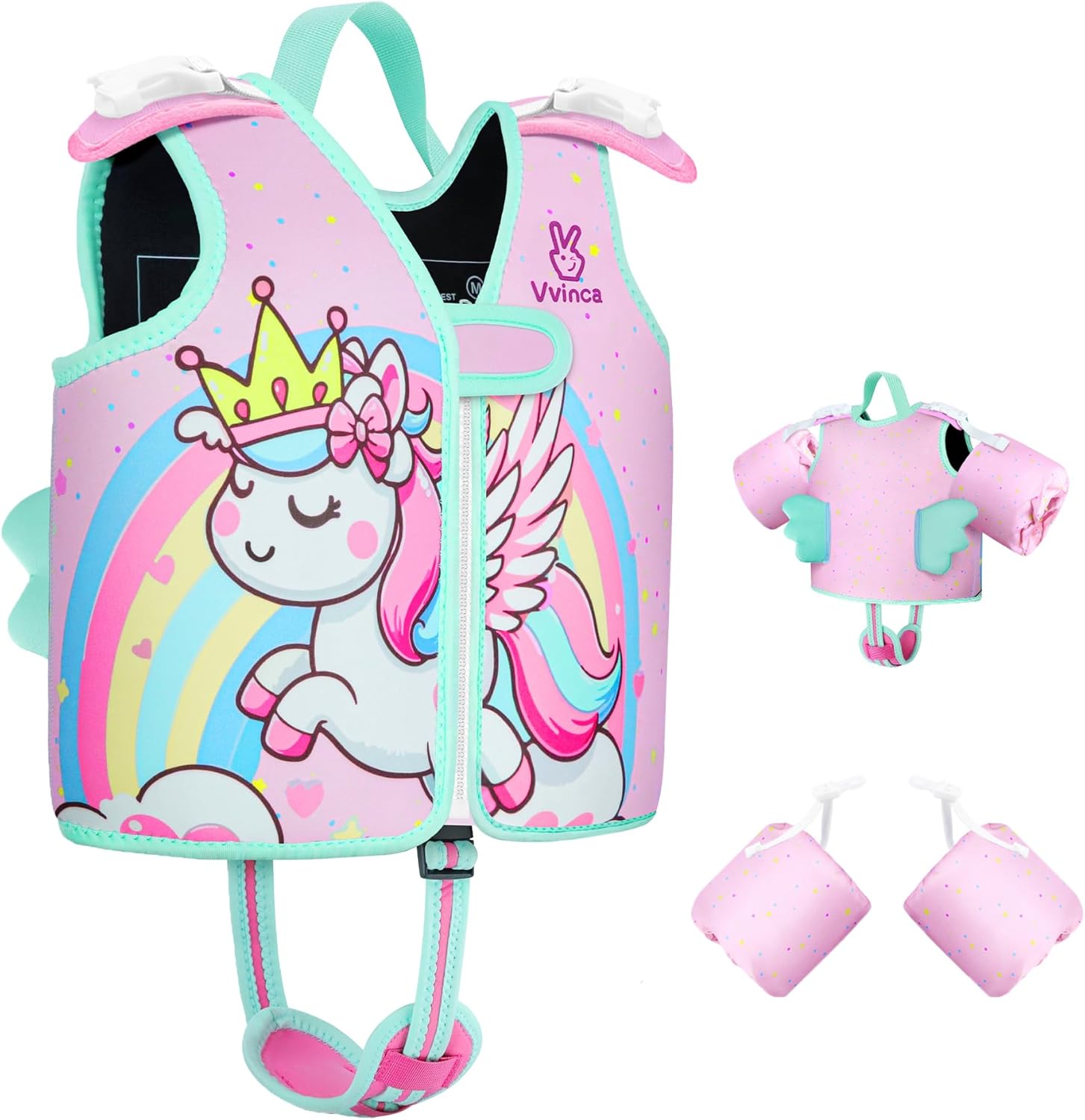 Vvinca Toddler Swim Vest for Kids 24-50lbs,Toddler Floaties Puddle Pool Float Jumper 24-30-50 Pounds for Girls Boys Ages 1-5 with Detachable Arm Floaties Adjustable Crotch Strap