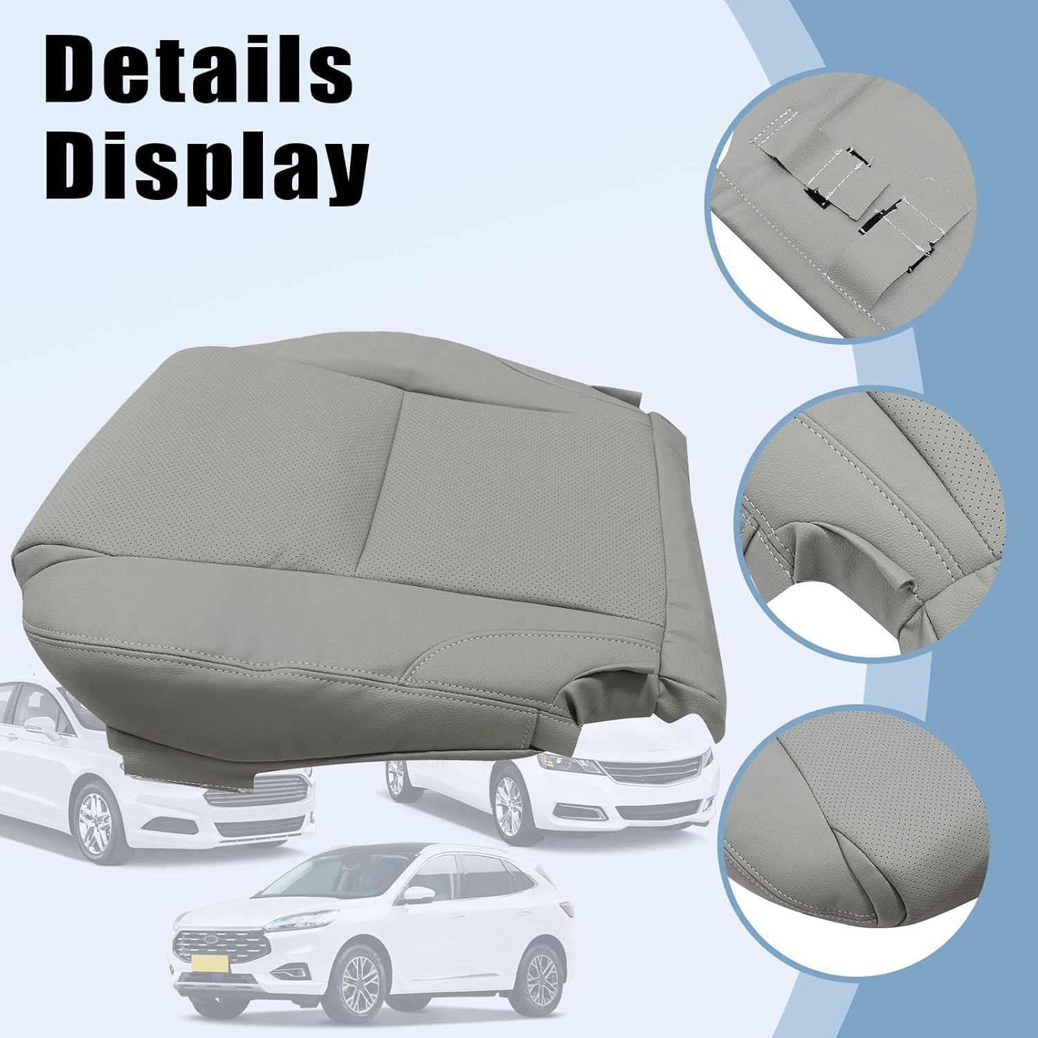 SecosAutoparts Gray Front Driver & Passenger Side Bottom & Top Lean Back Perforated Leather Replacement Seat Covers Compatible with Lexus IS250 IS350 2006 2007 2008 2009 2010 2011 2012 2013