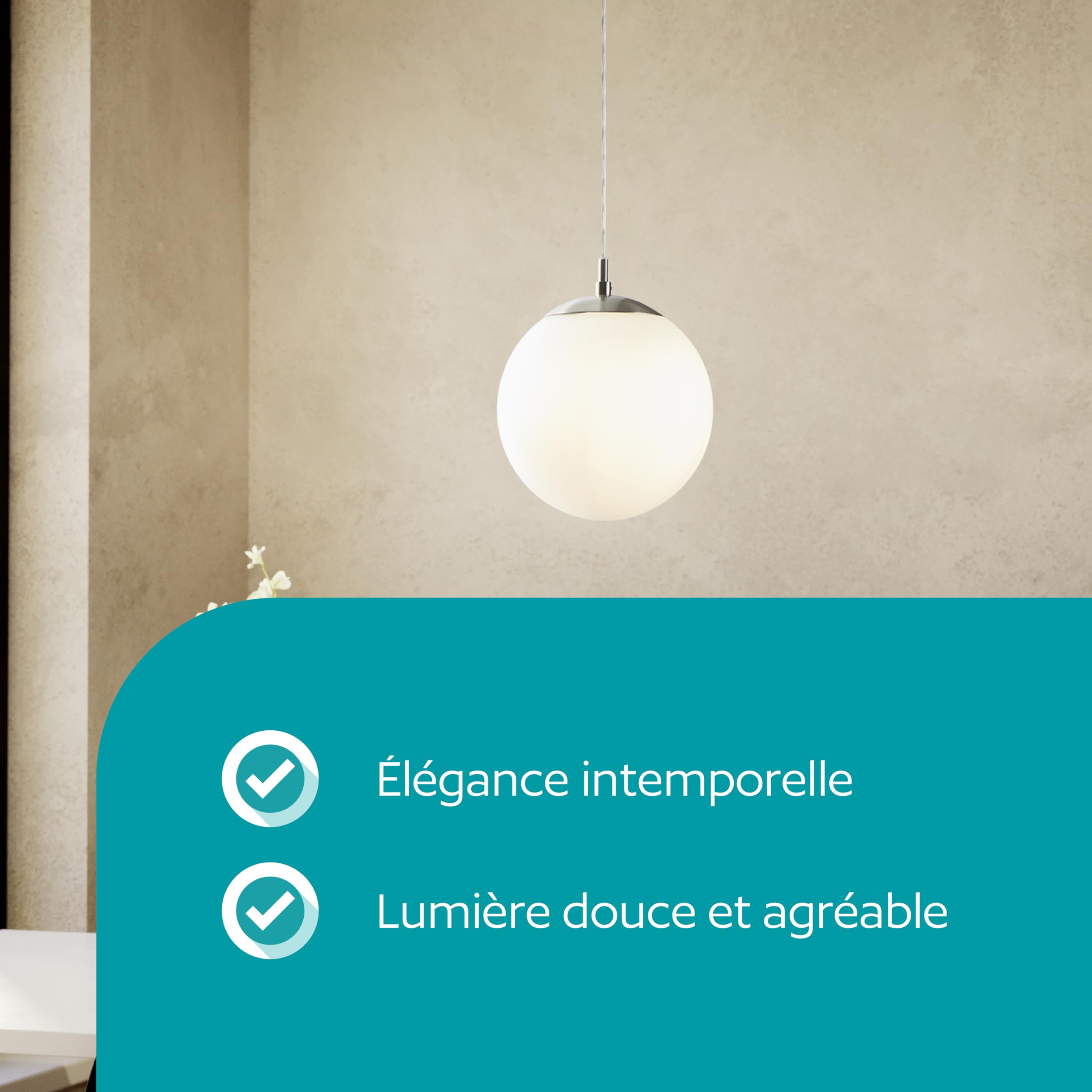 Eglo Lustre RONDO 1 Suspension Lampe Pendante Acier Nickel Mat - Verre Opale Blanc, E27, Diamètre 30 Cm