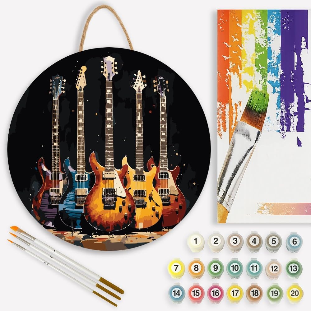 Electric Guitar Collection Paint by Numbers Kit for Adults - DIY Colorful Guitar Display Painting on Canvas 16x20In, Framed Acrylic Paint Set, Suitable for Beginners, Musical Art for Home Decoration