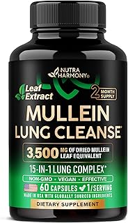 Mullein Leaf Extract for Lung Detox - Marshmallow Root | Echinacea | Oregano | Quercetin | NAC - 15-in-1 Lung Support & Cleanse for Smokers Supplement - Made in USA - As Drops, Tincture - 60 Capsules