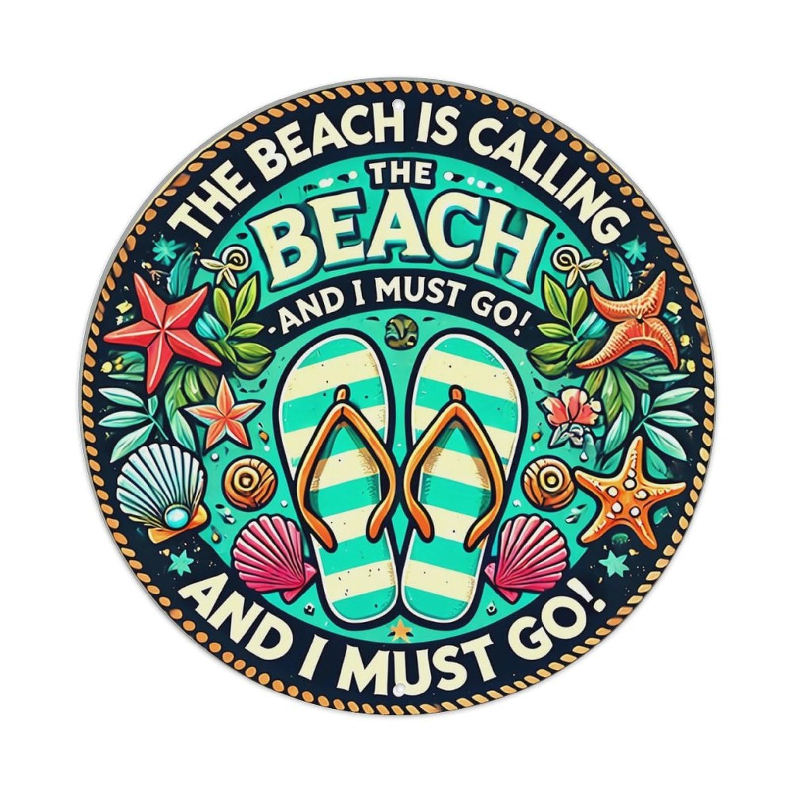 Beach Themed Flip Flop Design Metal Tin Sign Plaque