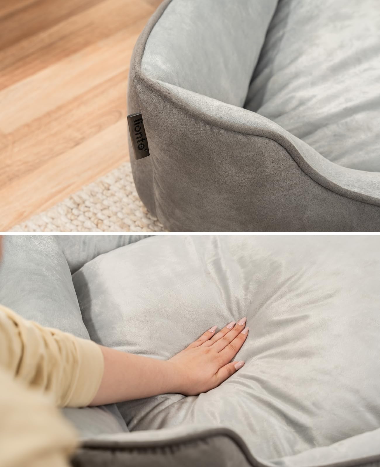 lionto Cama para Perros 2 en 1 con Entrada cómoda, acogedora Cama Reversible para Perros y Gatos, 110x80 cm, cojín de fácil Limpieza en Apariencia de Ante, Gris Claro/Gris Oscuro (con Nombre)