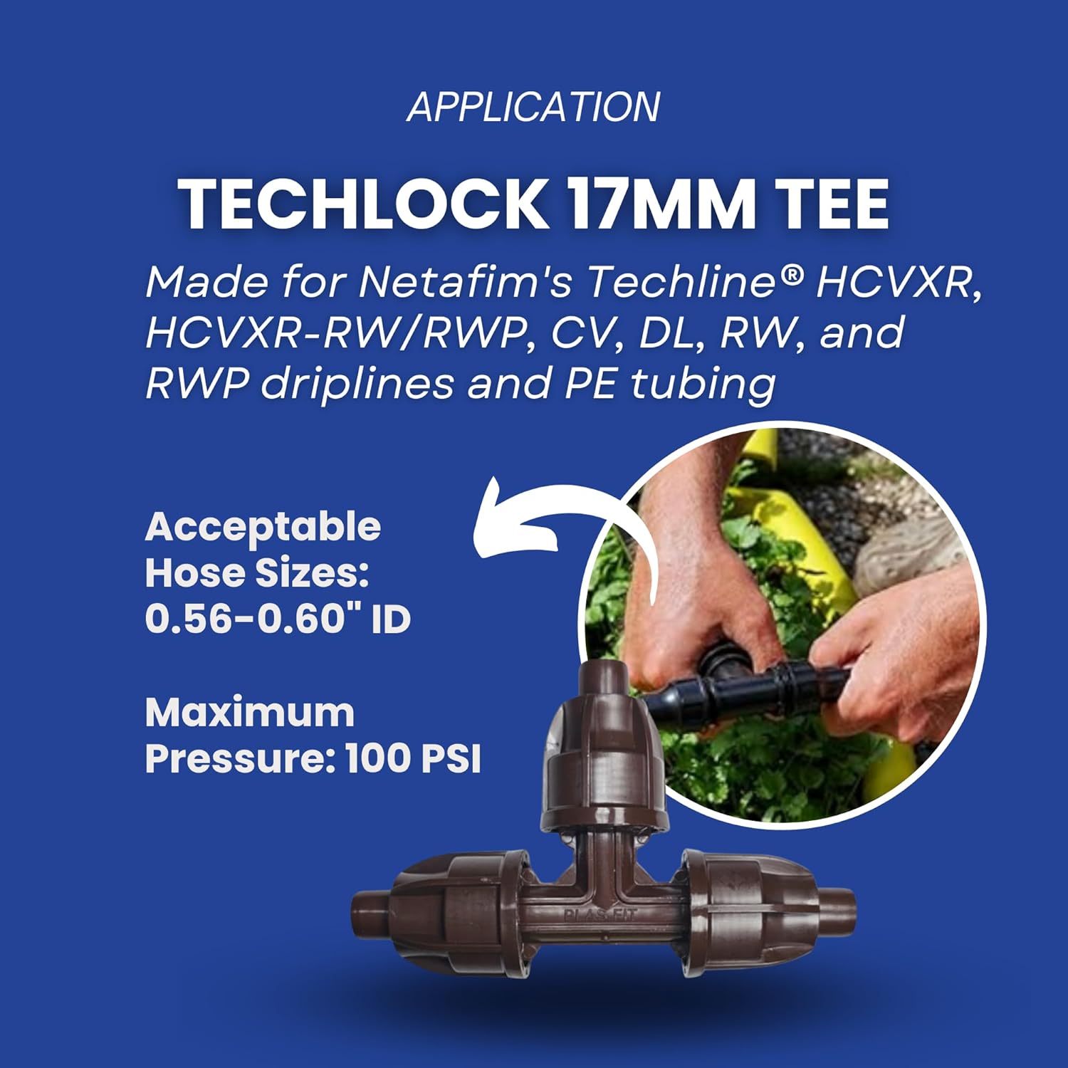 Netafim TechLock 17mm Tee – Durable 3-Way Compression Fitting for Drip Irrigation Systems | 32500-080031 | TLCKTEE