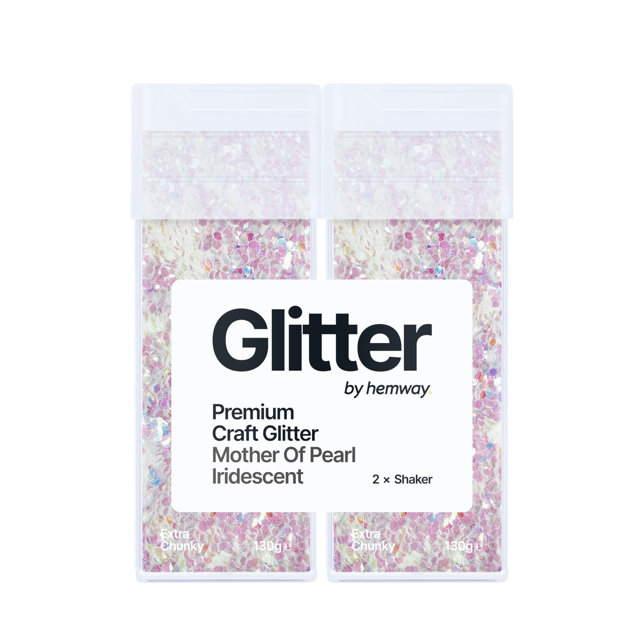 Hemway Premium Glitter Shakers - Mother of Pearl Iridescent | Extra Chunky Metallic Flake for Resin & Epoxy Crafts | Craft Supplies for Tumblers, Festival, Face, Body, Eye & Nail Art | 130 g (2 Pack)