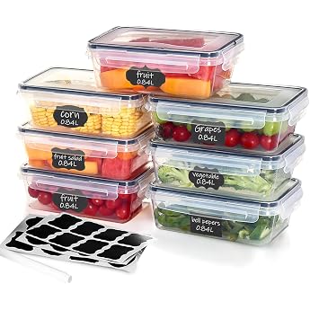 7 x 840 ml Food Storage Containers with Lid BPA-Free Airtight and Stackable Freezer Containers and Meal Prep Boxes for Food Box Freezer Container and Kitchen