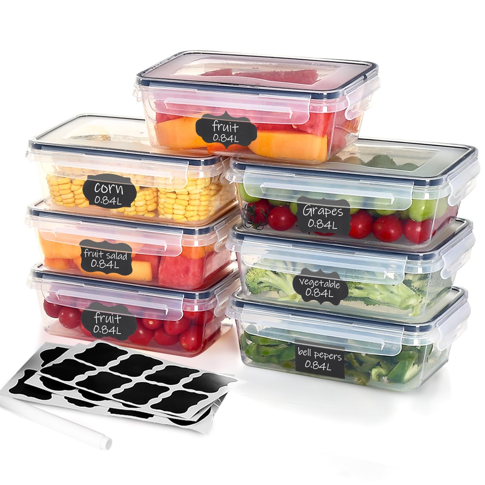 Goldeluxe 7 x 840ml Frischhaltedosen mit Deckel, BPA-frei, luftdicht & stapelbar, Gefrierdosen und Meal Prep Boxen für Essen Box, Gefrierbehälter & Küche