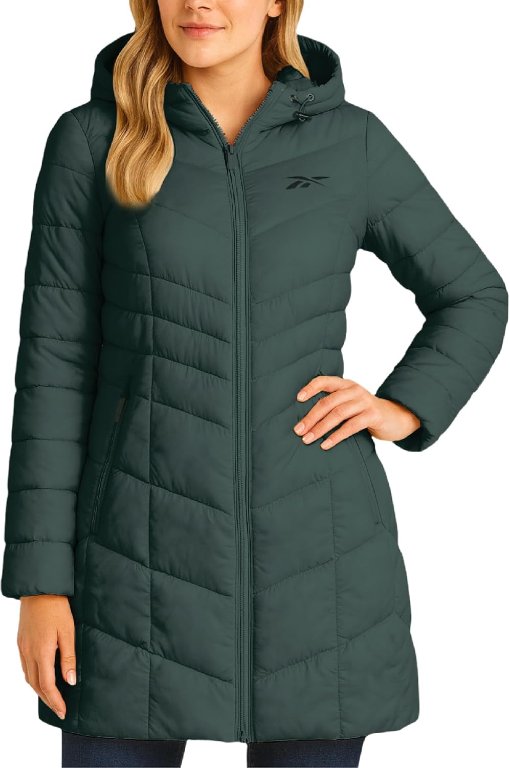 Reebok Womens Long Puffer Coat - Midweight Long Parka Length Quilted Snow Winter Jackets for Women (Also in Plus Size 1X-3X)