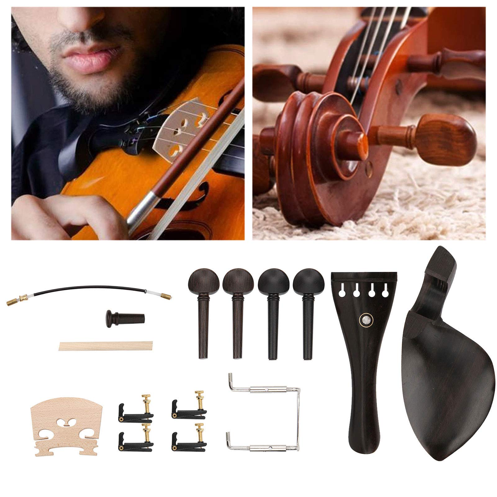 4/4 Violino Cordiera Piolo, Mentoniera Violino Durevole con Pioli di Sintonia in Ebano Sintonizzatori per Puntale Ponte Ponte Soundpost Kit Accessori per Violino
