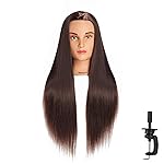 Hairingrid 26-28 Mannequin Head for Hair Styling Training - Manikin Cosmetology Doll With Synthetic Fiber Hair and Free Clamp Holder (Brown)