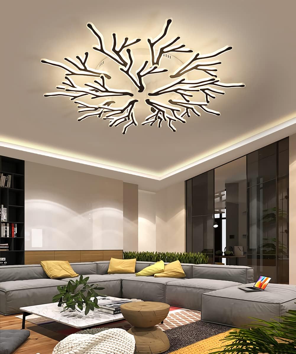 LED Ceiling Light Dimmable with Remote Control Large Living Room Bedroom Ceiling Lamp Acrylic Wrought Iron Ceiling Lamp Branch Shape Modern Household Room Bedroom Lamp