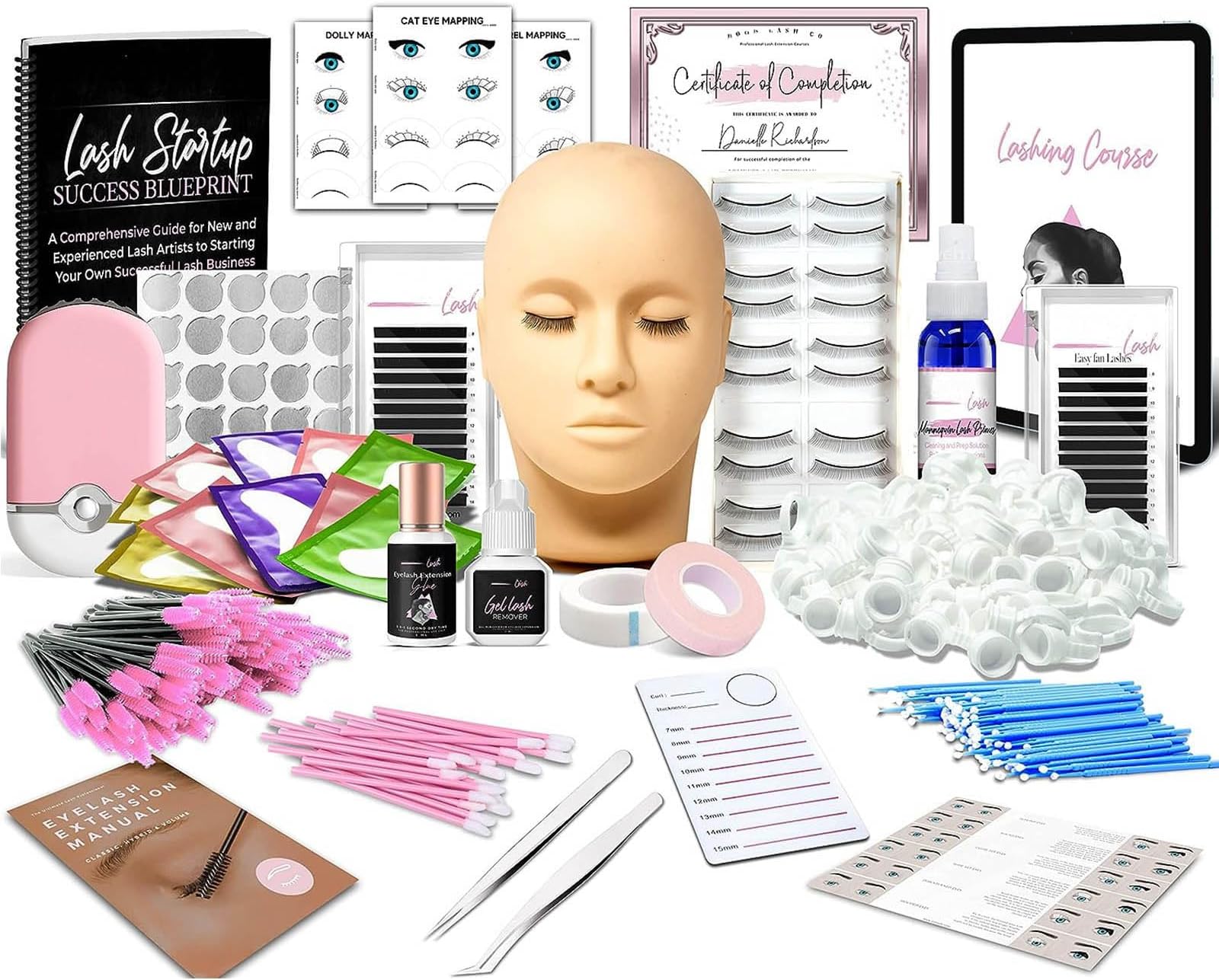 TwoWin Lash Eyelash Extension Kit, Professional Mannequin Head Training For Beginners Eyelashes Extensions Practice Cosmetology Esthetician Supplies