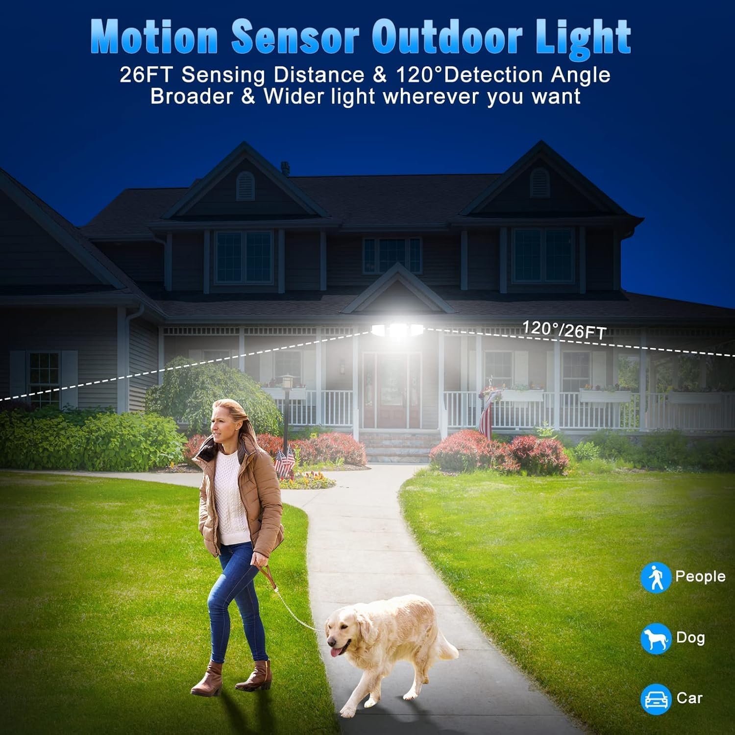 Motion Sensor Outdoor Lights |Flood Light with 2500LM High Brightness |with Remote Control |27FT Sensing Distance |with Always ON Mode |Dusk to Dawn for Outdoor Garage Garden Yard(2Pack)