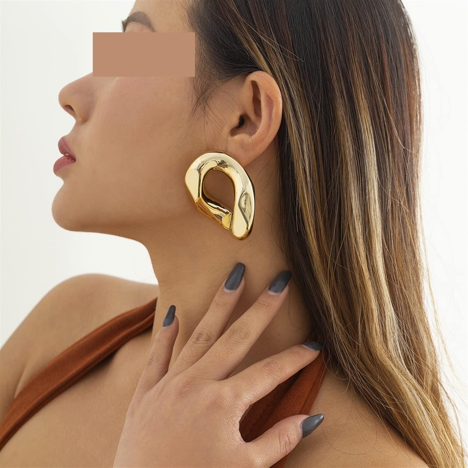 HJMMHX Damen-Ohrringe, übertriebene Creolen für Frauen, Vintage-Stil, geometrische Kreis-Schleifen-Ohrringe aus Metall, Schmuck