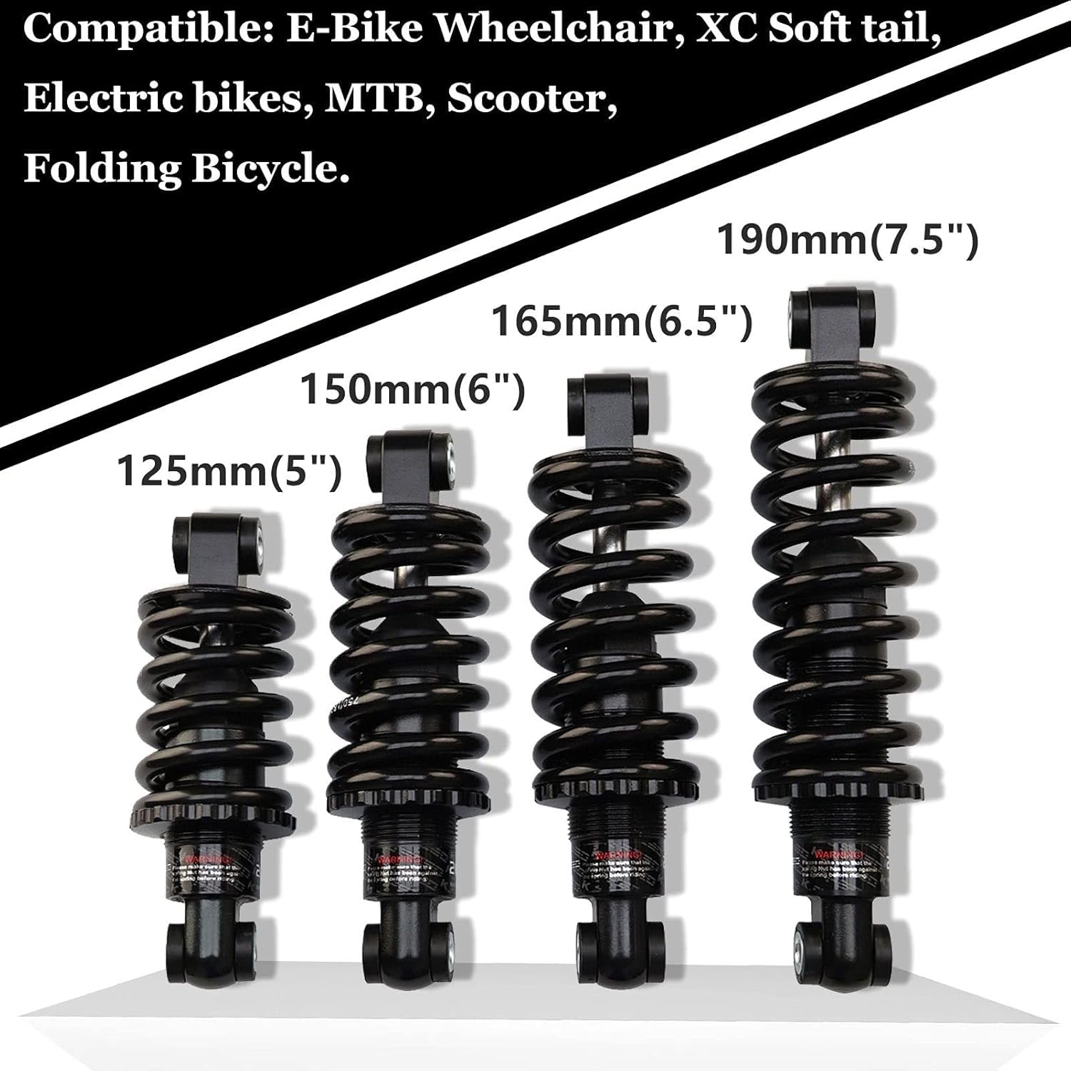 Amortiguador Trasero MTB con Resorte Helicoidal De 125 Mm, 150 Mm Y 165 Mm para Suspensión De Bicicleta De Montaña Y Silla De Ruedas., 125mm, 450 Lbs
