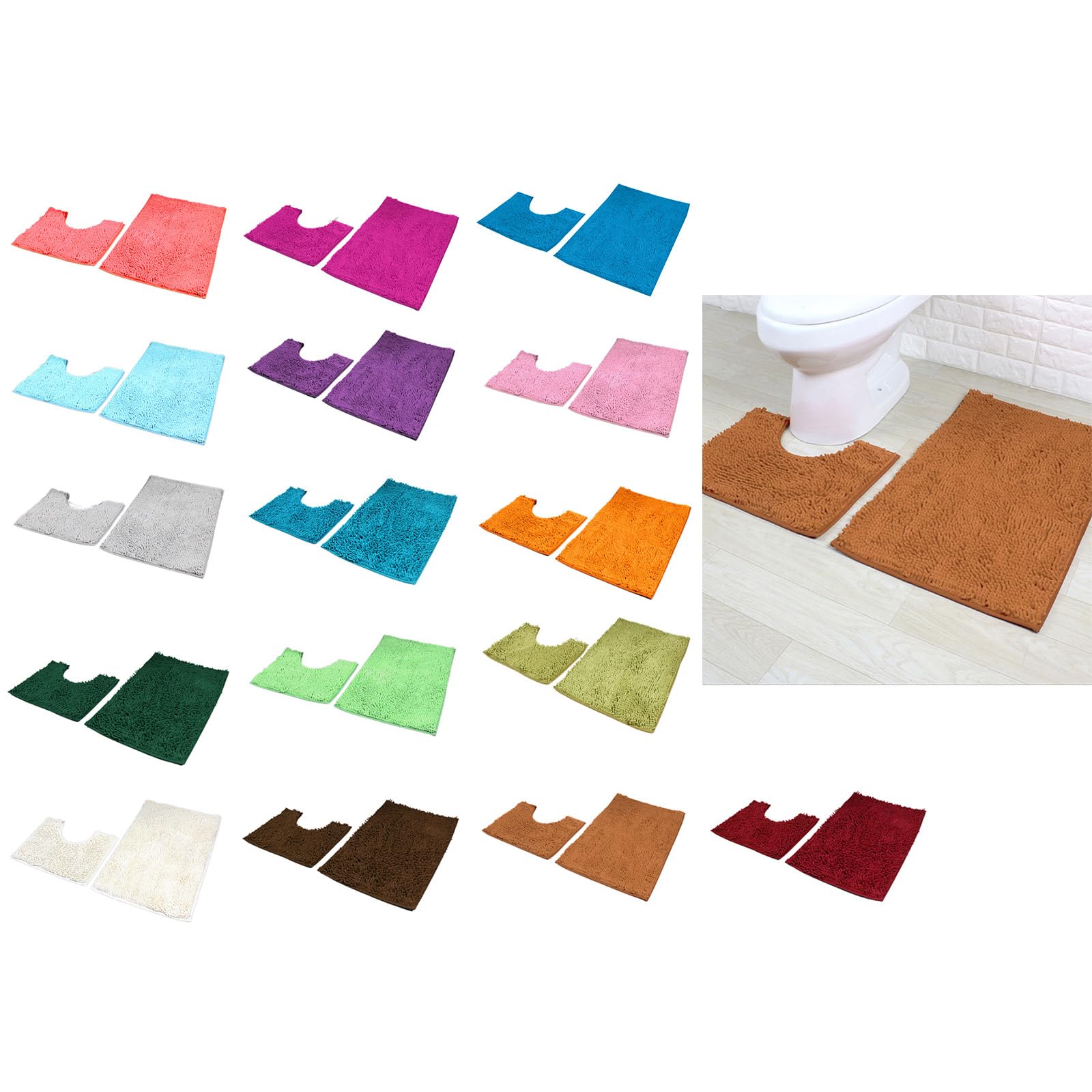 Tappeti da Bagno Tappetini da Bagno in ciniglia Set 2 Tappetini da Bagno Antiscivolo Super assorbenti Tappeti a Forma Decorazione Lavabile in Lavatrice Morbido e Assorbente