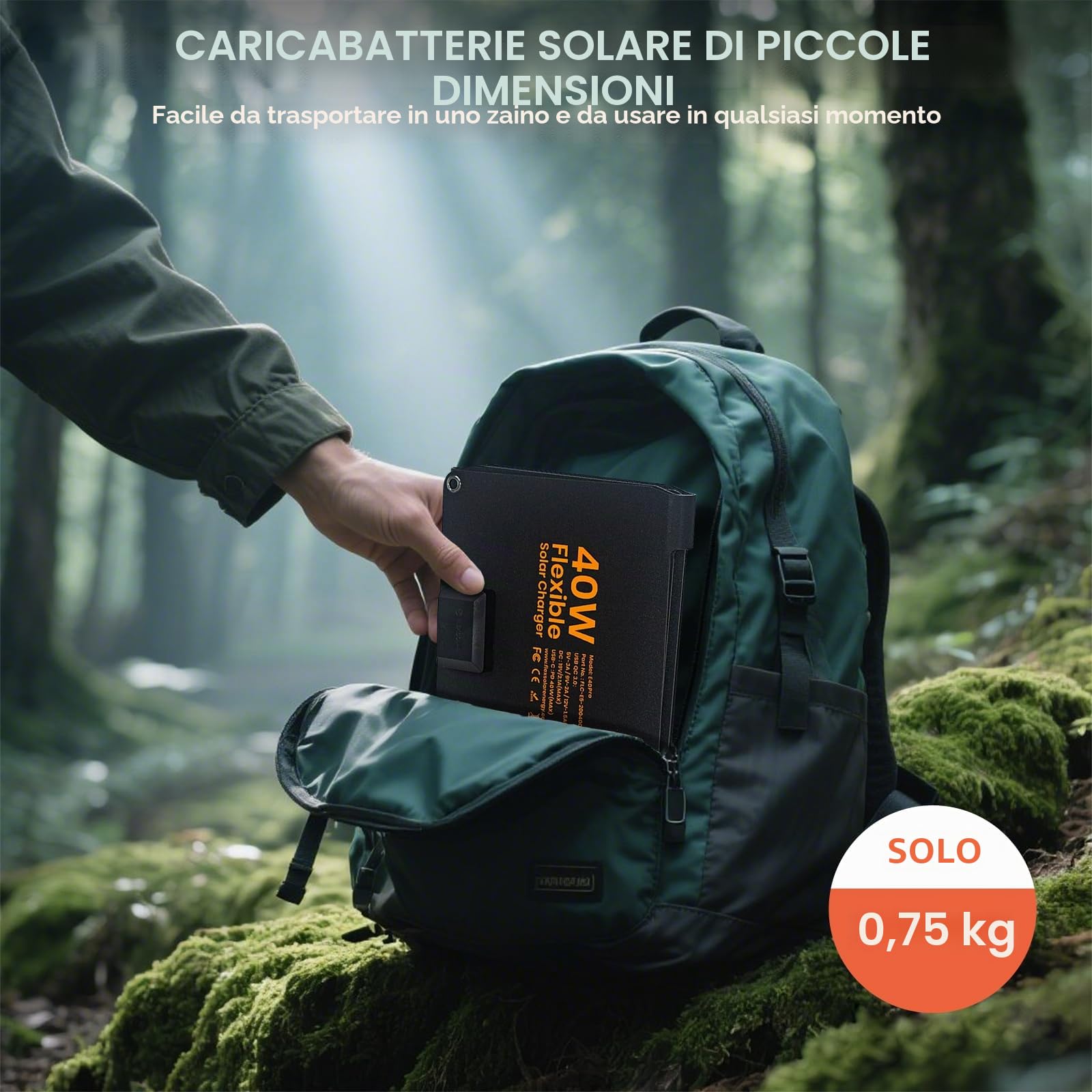 FlexSolar Pannello solare 40 W, PD2.0 USB-C, QC3.0 USB-A e pannello DC | IP67 waterproof solar charger for small power stations, phones, and power banks