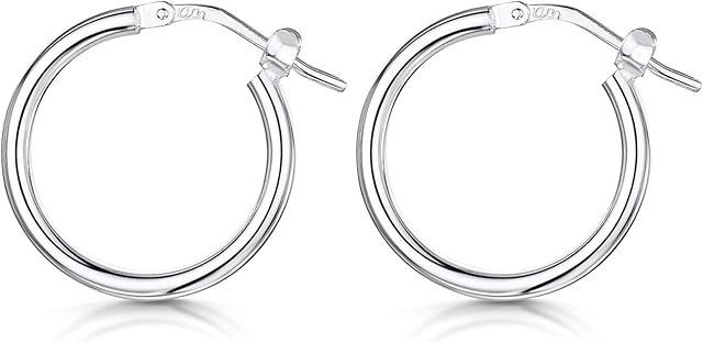 Amberta® 925 Sterling Silver Fine Circle Hinged Hoops - Round Creole Sleeper Earrings Diameter Size: 7 10 15 20 25 35 45 55 mm