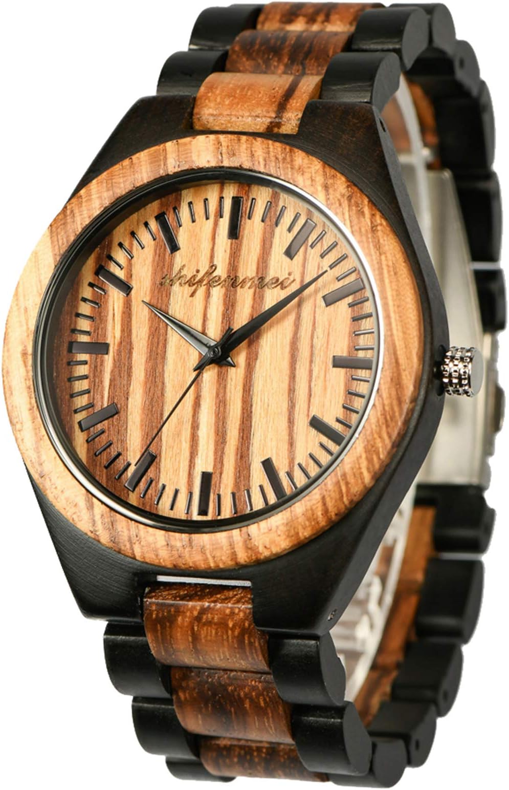 Wooden Watches Mens, shifenmei Engraved Wood Watch for Men Handmade Adjustable Wood Strap Wristwatch with Exquisite Box