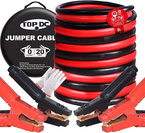 Topdc 0020 Cables de arranque, calibre 0, 20 pies, batería de automóvil, SUV, camiones, resistentes, automotrices, arranque de baterías muertas o