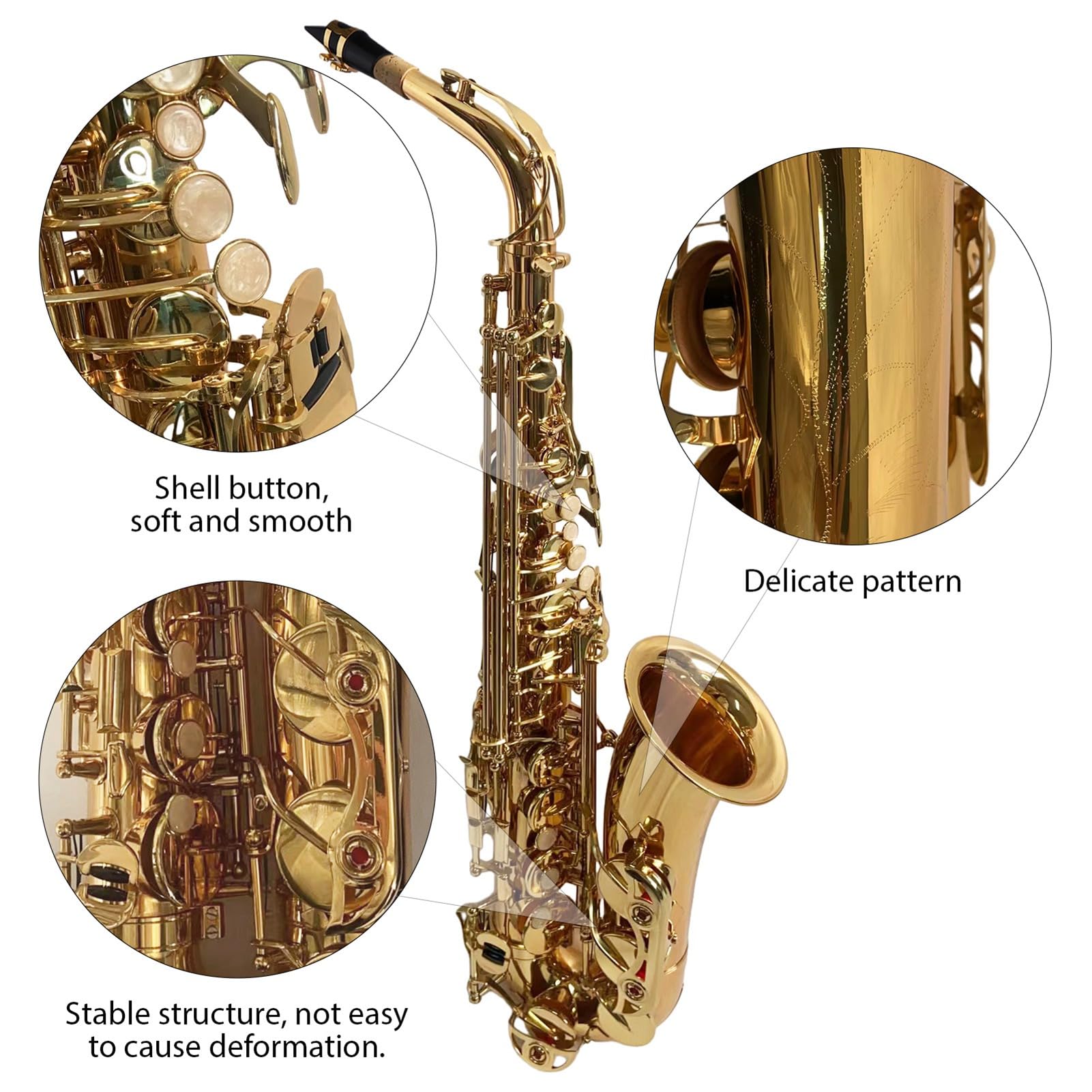 Naroote Sassofono Contralto, Sassofon Studentesco e Lacca Piatta Oro in Oro Saxor Sax Tenore con Sacchetto di Stocca