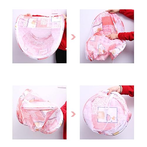 Miniatura 6 de Tienda de campaña de red para cuna de bebé, cierre de cremallera, plegable, portátil, transpirable, cubierta de red para cama de bebé (rosa)