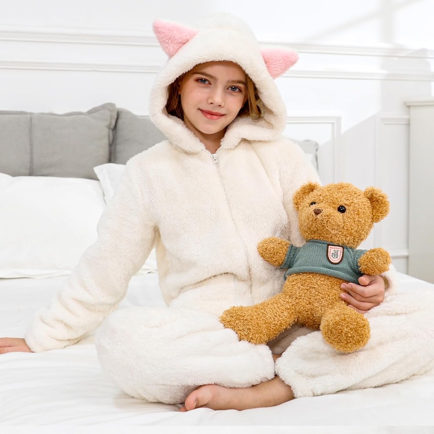 Flygo Girls Fleece Jumpsuits Fuzzy Hooded Onesie Rompers Kids Zip One Piece Romper Costume Warm Winter Clothes 5-14 Years - Image 4