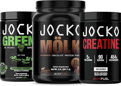 Jocko Fuel Paquete - Polvo de proteína de chocolate Mölk, polvo de hojas de cocopiña y creatina