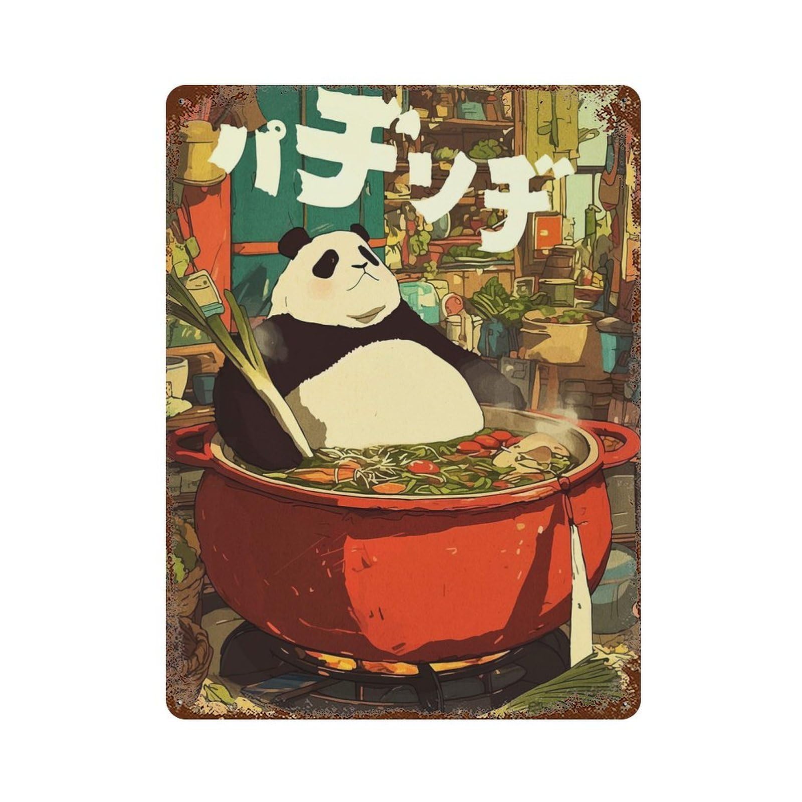 Panda in A Pot Rusty Metal Tin Sign 15.7"x11.8", Farmhouse Wall Decor for Farmhouse, Kitchen And Entryway Decor