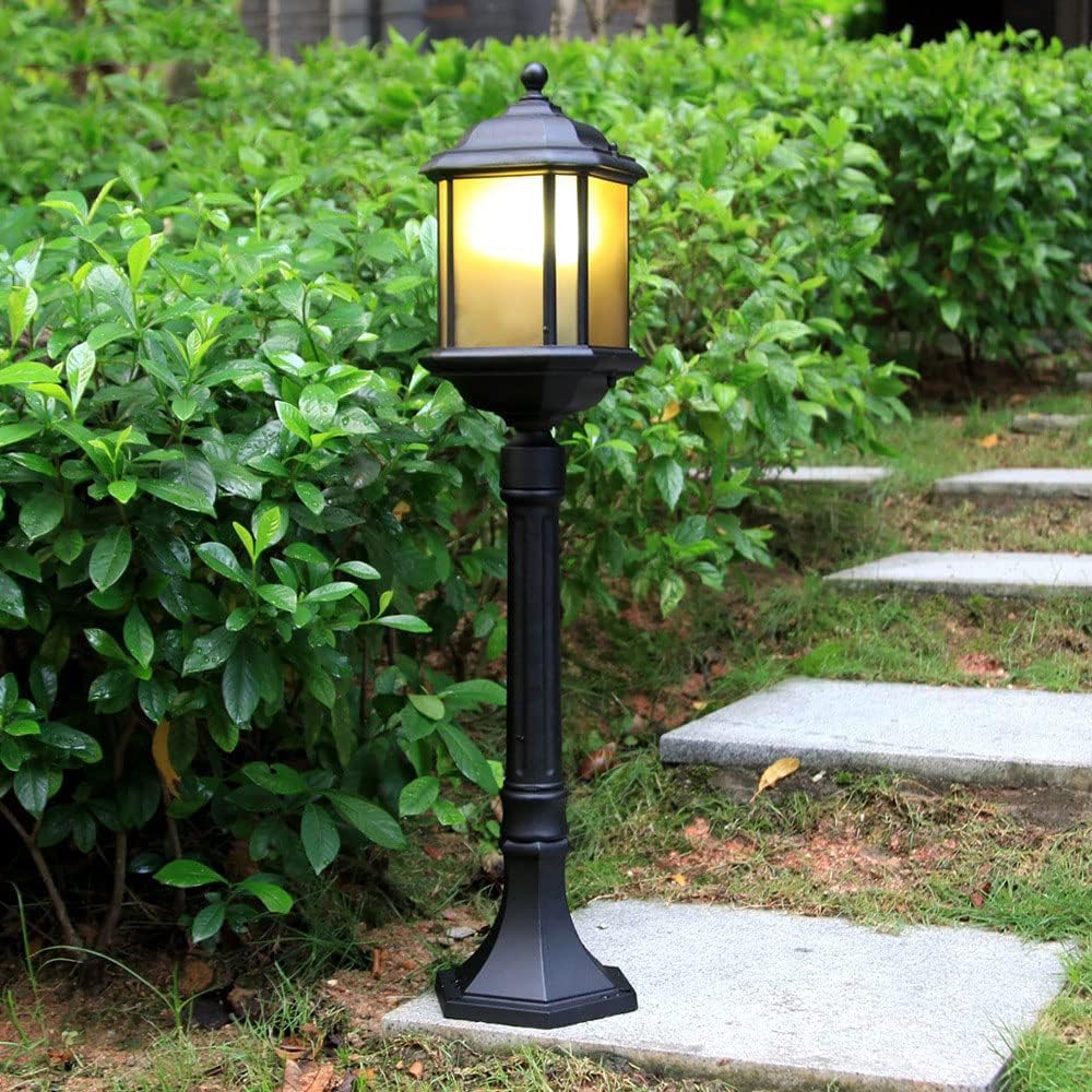 IP33 Outdoor Retro Pillar Light, Waterproof Garden Courtyard Lawn Lights, Antique Aluminum Lawn Floor Lamp Lantern, E27 Edison (Size: Height:80 cm)