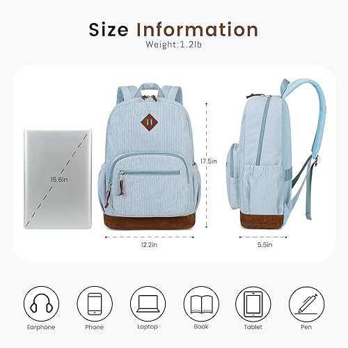 Miniatura 5 de mygreen Mochila escolar de pana para adolescentes, niñas y niños, bolsa para laptop ligera de 17.7 pulgadas con funda acolchada, bolsa de libros