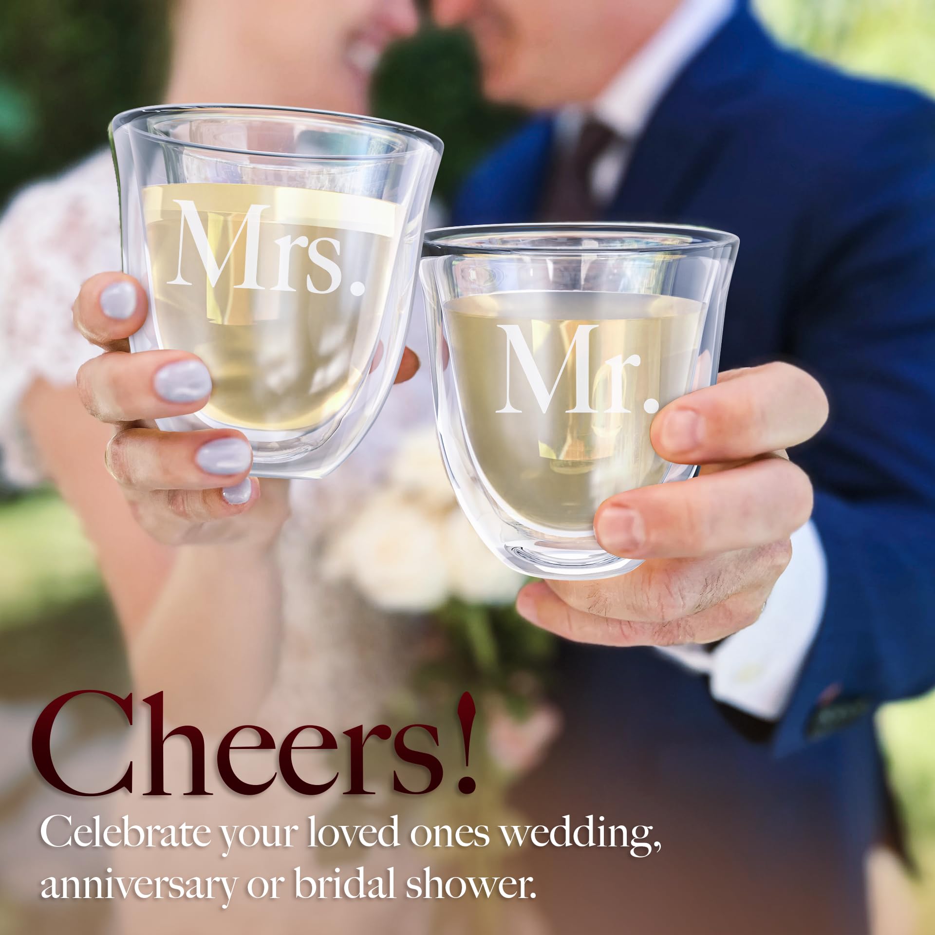 Mr and Mrs - Juego de copas de vino de whisky, regalos únicos de boda para novia, novio, compromiso, aniversario, recién casados, parejas, marido, esposa, taza para bebidas frías y calientes
