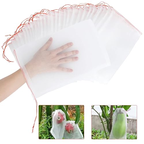 Kikhope 50 Pcs Fruit Protection Bags, 12"x8" Mesh Netting Barrier
