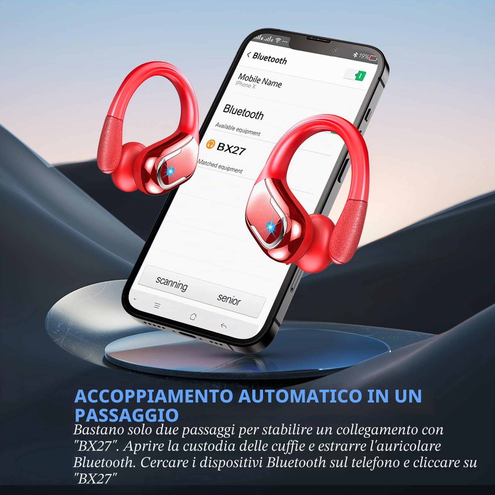 Cuffie Bluetooth Sport, 75 Ore Auricolari Bluetooth 5.4 con 4 ENC Mics, Stereo Cuffie Wireless Antirumore, IP7 Impermeabili Cuffiette Bluetooth con Display LED, Cuffie Senza Filo per Running/Palestra