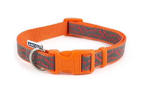 Ancol Patterned Collection Reflective Bone Collar, Orange, size 2-5 to
