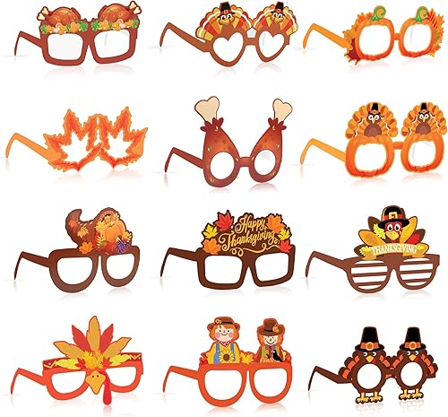 Fall Thanksgiving Party favors, 24 Pack Turkey Thanksgivings Glasses Photo Props Holiday Eyeglasses Frames Thanksgiving Accessories Gifts for Adult