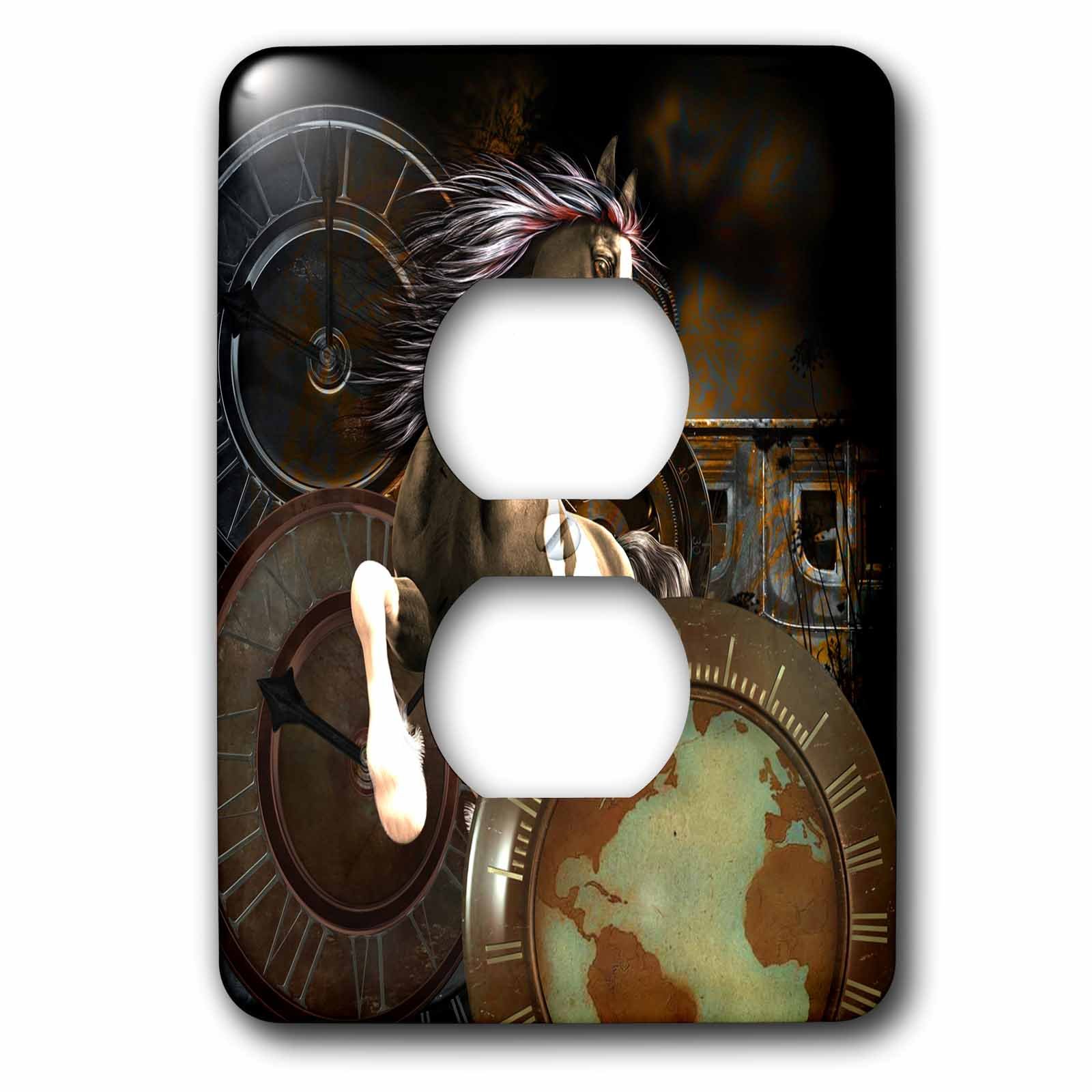 Tapa de enchufe doble 3D de rosa steampunk y caballo multicolor