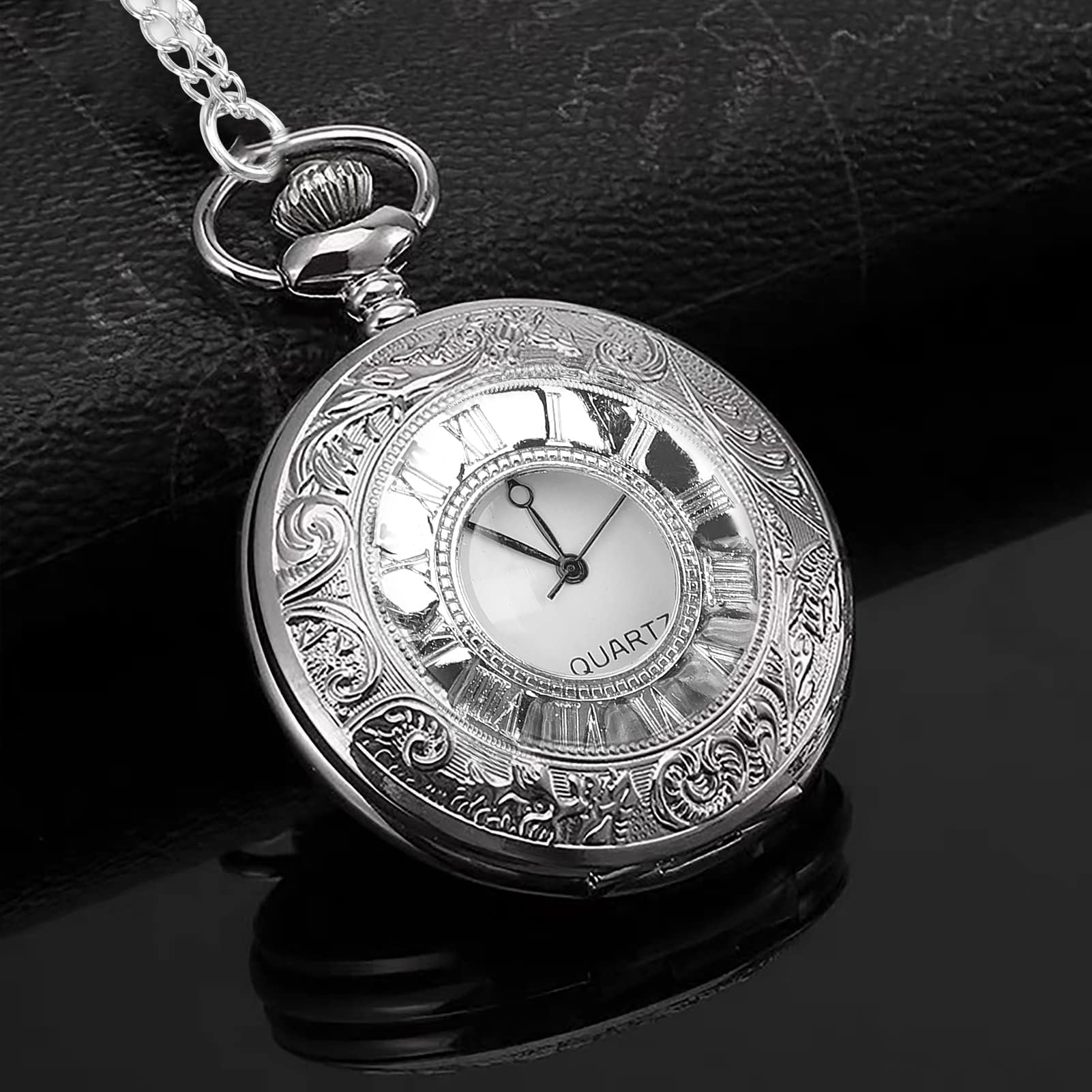 Orologi da Tasca, Numeri Romani in Stile Antico con Catena Staccabile(Silver)