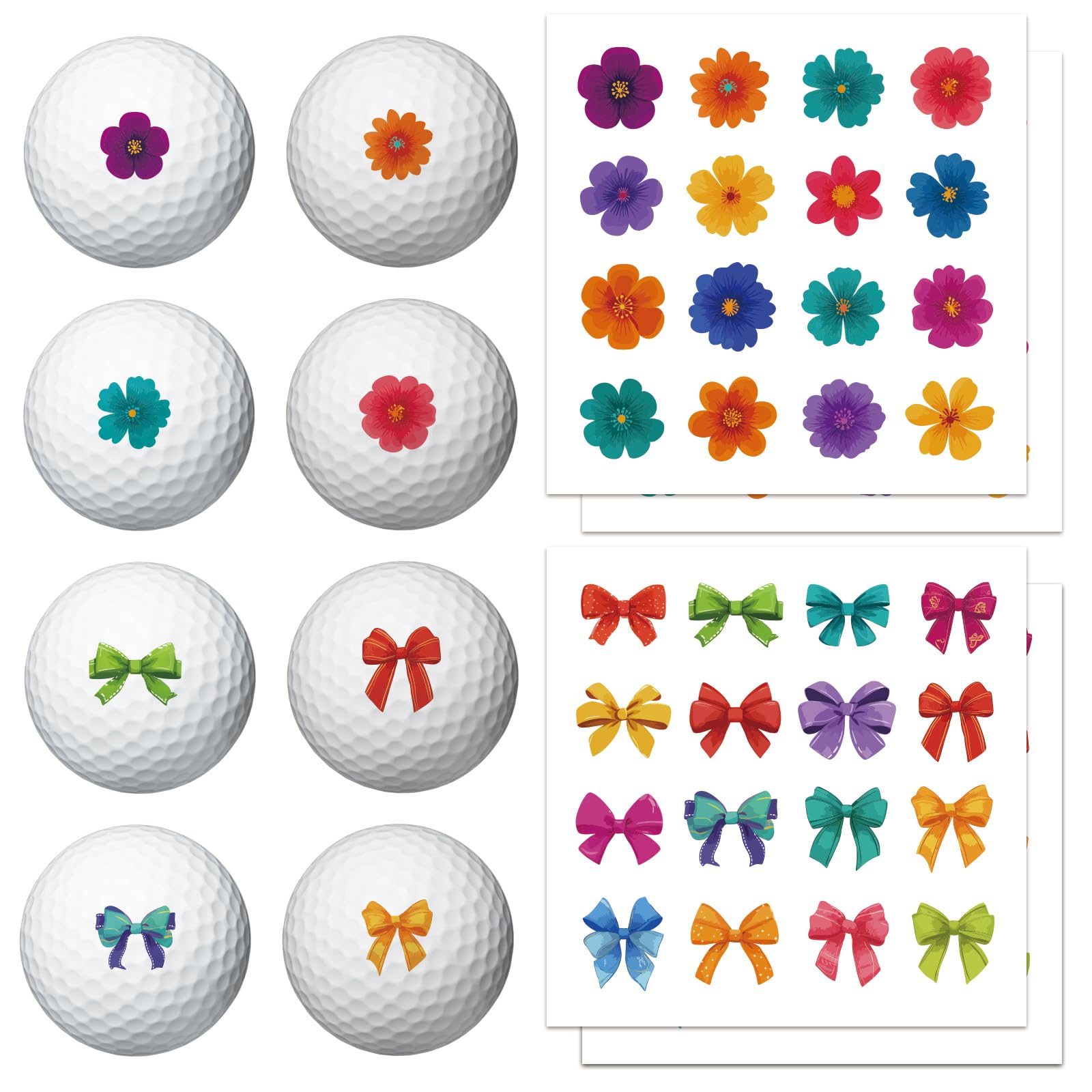 PLIGREAT 4 Sheets Bow Flower Pattern Stickers for Golf Ball Marker Cute Golf Ball Stickers for Identify Golfer Balls 64 Pcs Customise Markers Golfer Gift Golfing Accessories