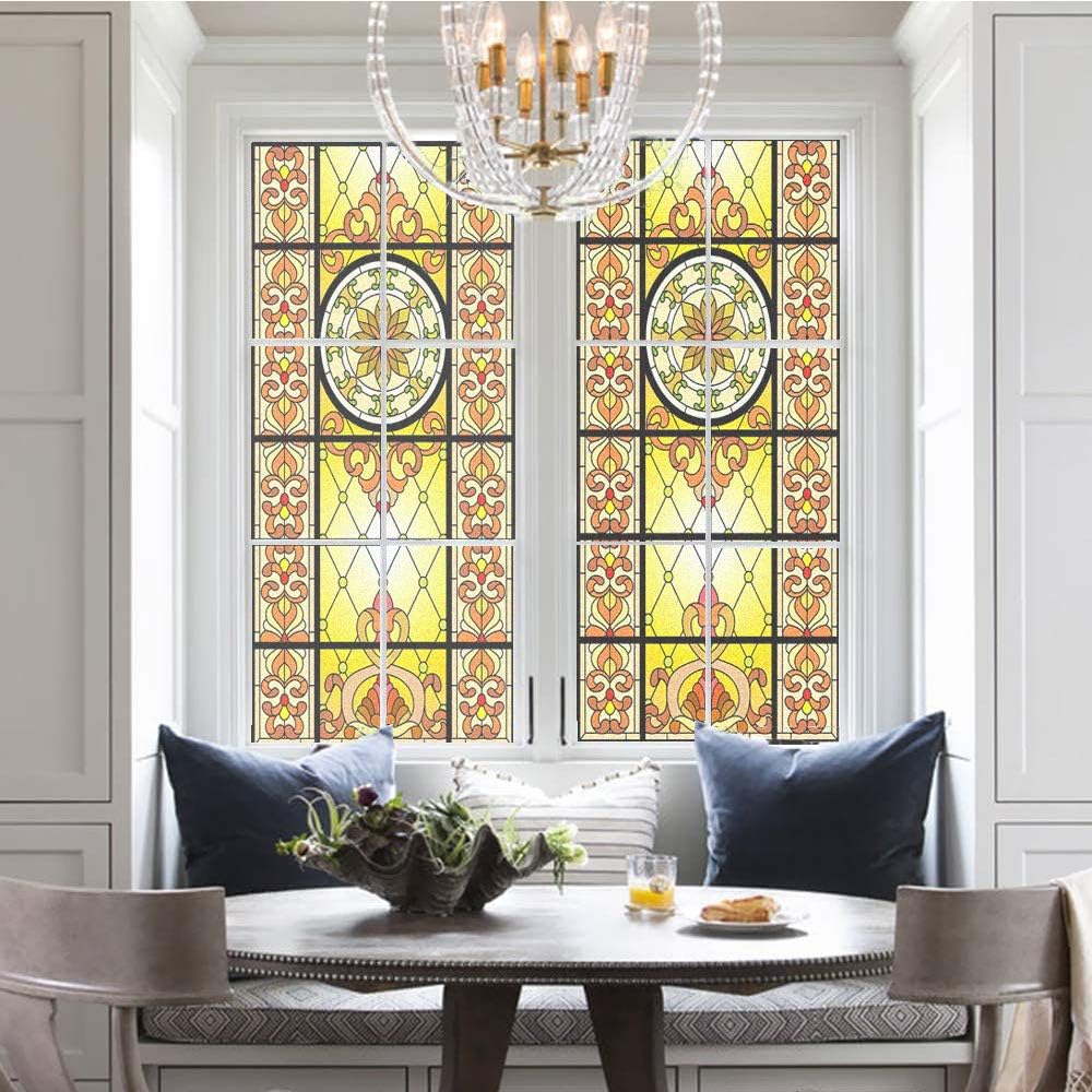 Privacy Church Style Window Film for Living Room - Non Adhesive Glass Window Clings - Decorative Tint for Home - 34.6"x70.8"(88x180cm)