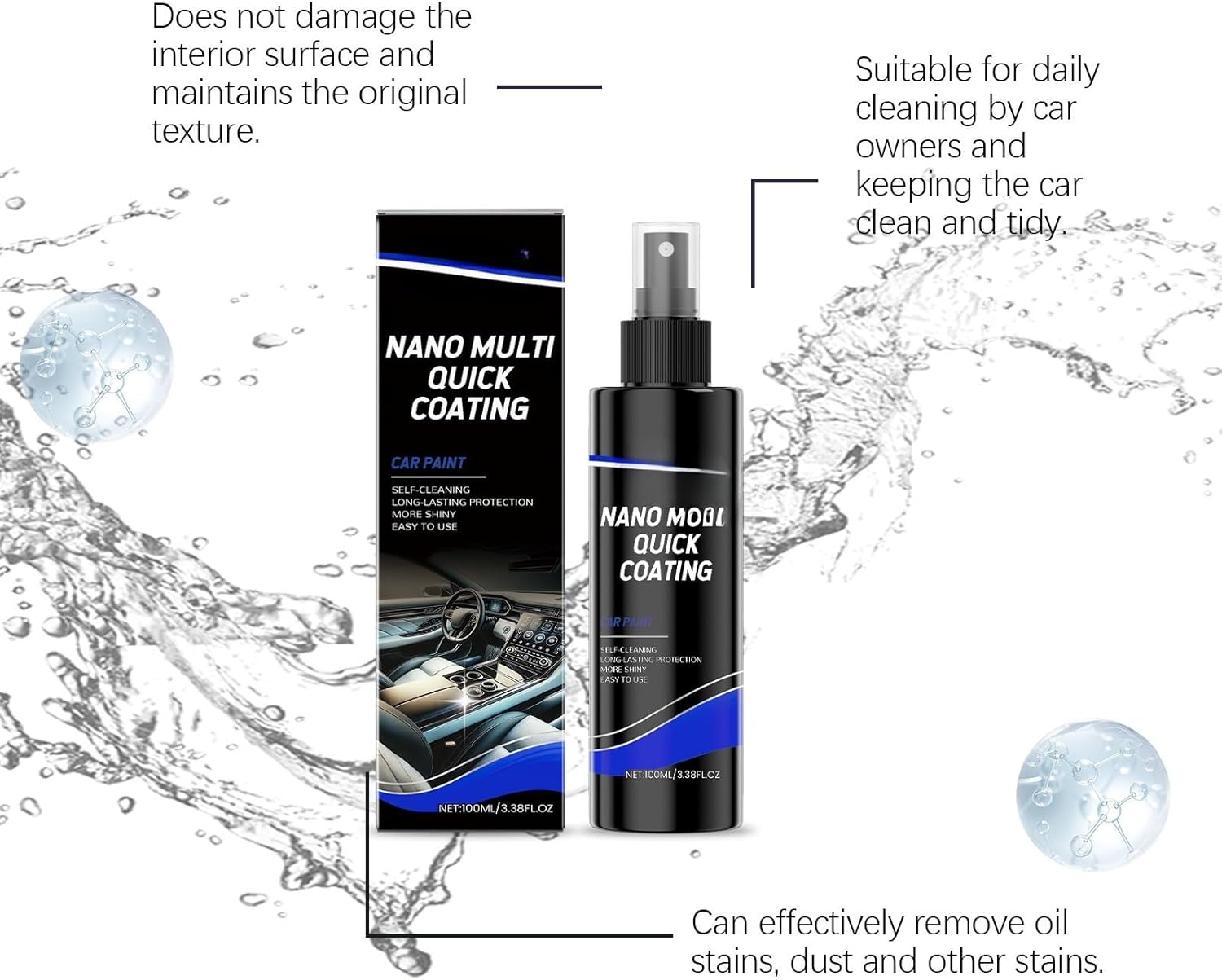 Car Interior Cleaner, Easy Application, Fiber-Penetrating, Gentle for Car Interiors(3PCS)