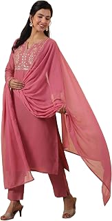 Janasya Women's Cotton Blend Yoke Embroidered Straight Kurta Set Price In India