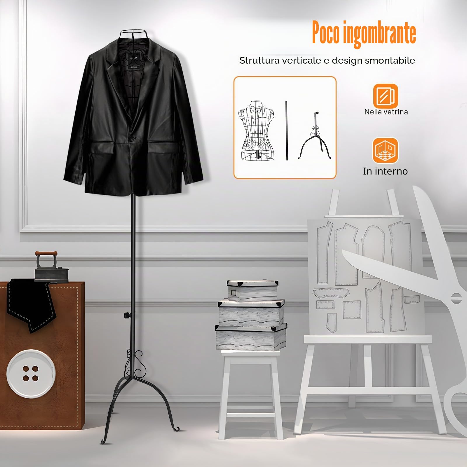 Manichino da sartoria femminile in metallo da donna, in filo di ferro, manichino regolabile in altezza per costumi, boutique