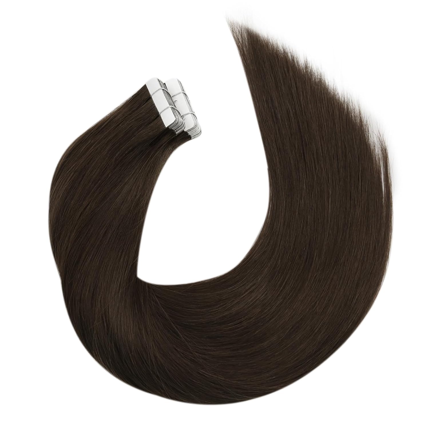 Moresoo Brown Tape in Hair Extensions Human Hair Dark Brown Glue in Human Hair Extensions Invisible Tape in Real Silky Straight Hair #4 20pcs 50g 16 Inch