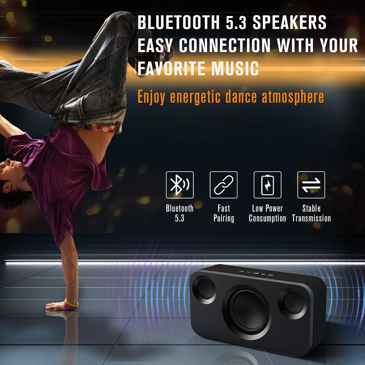 Bluetooth Stereo Speaker, 40W（Peak） Portable Wireless Speaker with Powerful Bass, 12H Playtime, 100+ Stereo Pairing(Same,Model), 33ft Range, for Outdoor/Indoor Party,Home Audio