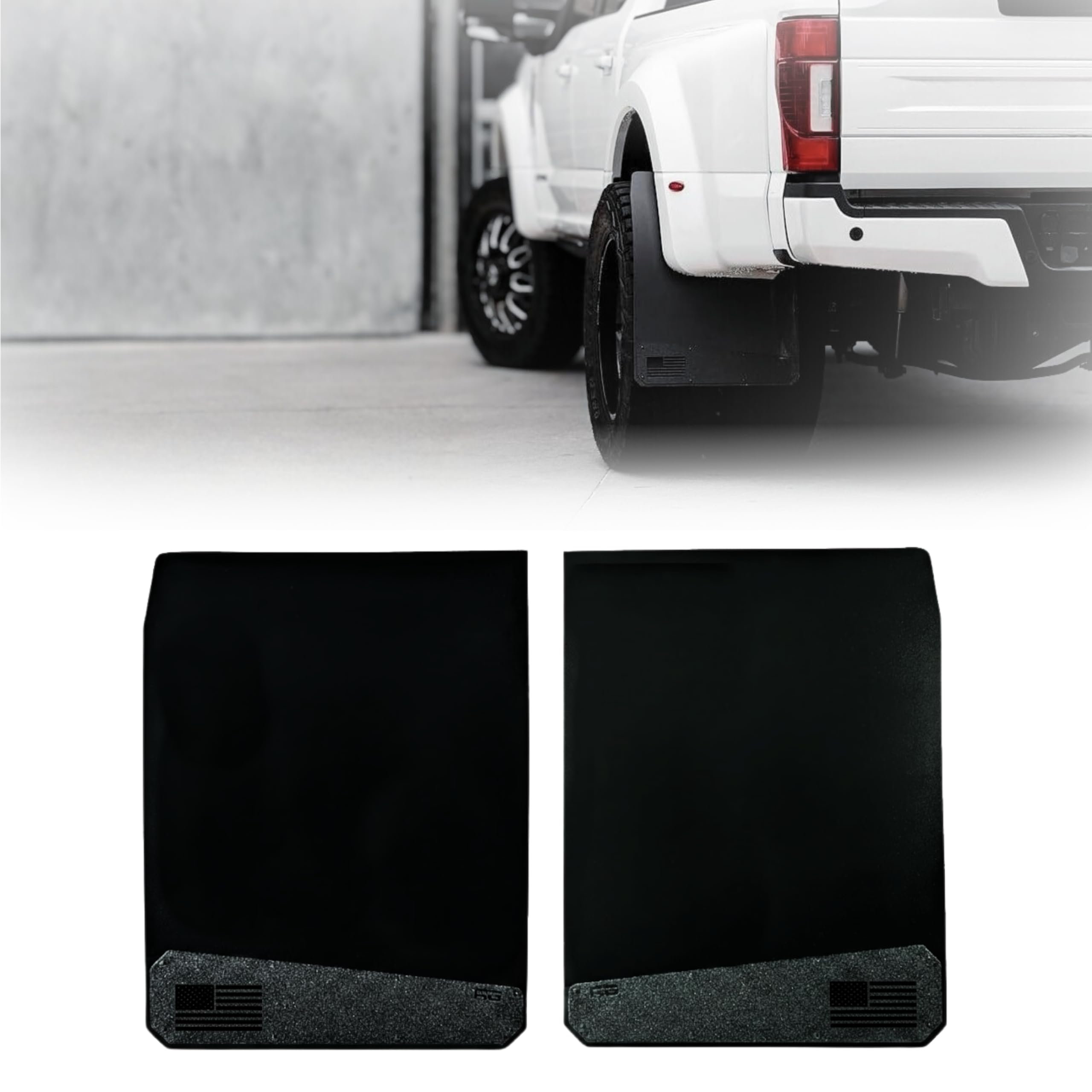 REK GEN ‘Merica Mud Flaps Dually - Heavy Duty Mud Flaps for Trucks and Dually Truck Accessories - Stainless Steel - Easy Install Splash Guard - Made in USA (Black Flag)