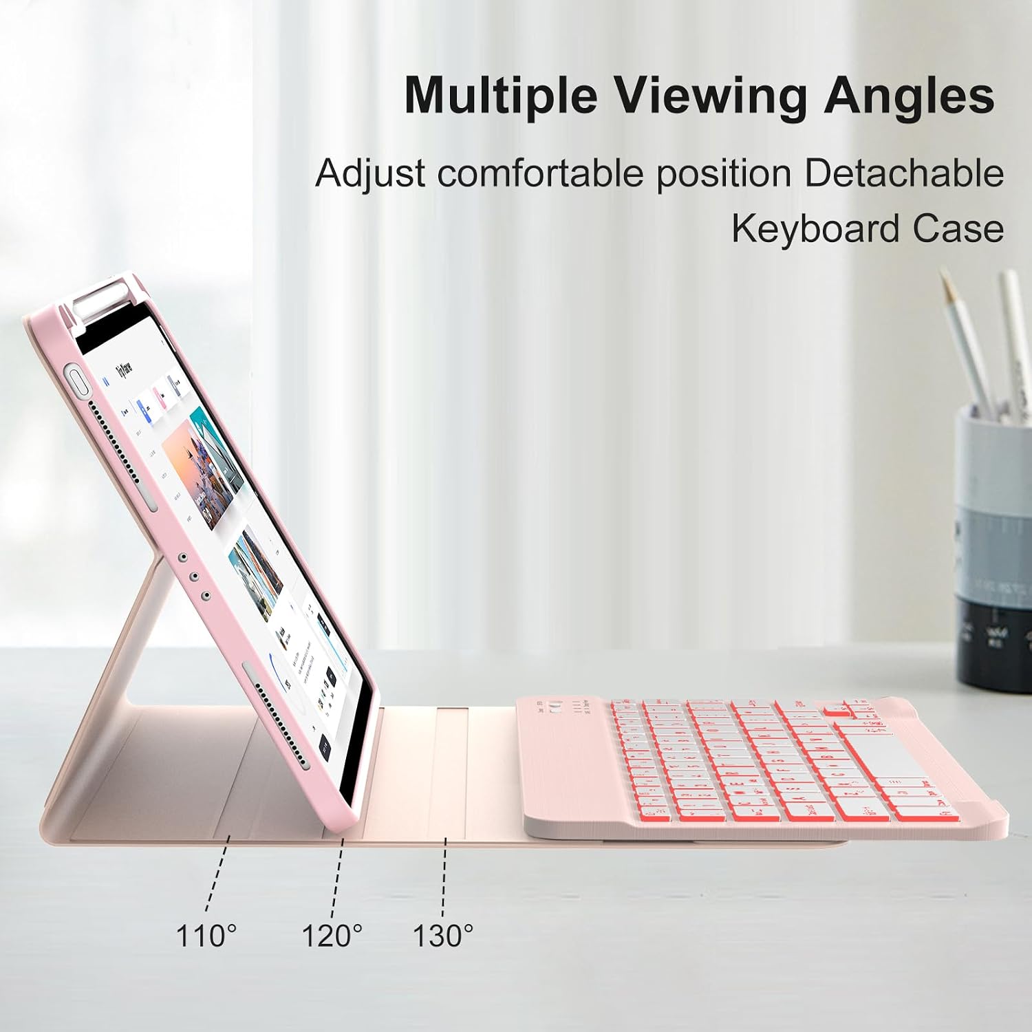KVAGO iPad Air 11 inch Case with Keyboard (M3 2025 / M2 2024) & Air 5th 4th Generation case, 7 Colors Backlit Bluetooth Keyboard Cover with Pencil Holder for Air 5th 4th Generation,Pink