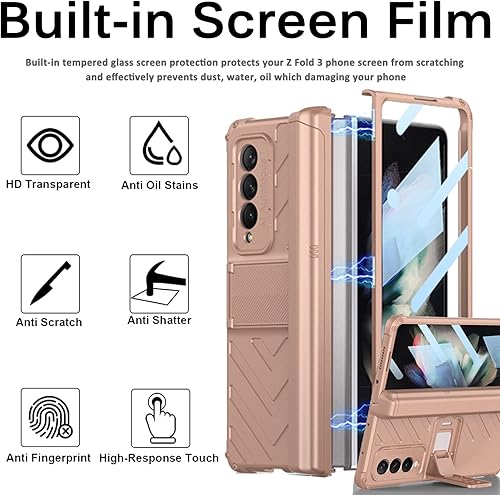 Miniatura 6 de Miimall Funda compatible con Samsung Galaxy Z Fold 3 con protector de pantalla de vidrio templado, bisagra magnética+ranura para bolígrafo